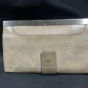 HOBO Tan Leather Clutch with Silver Trim